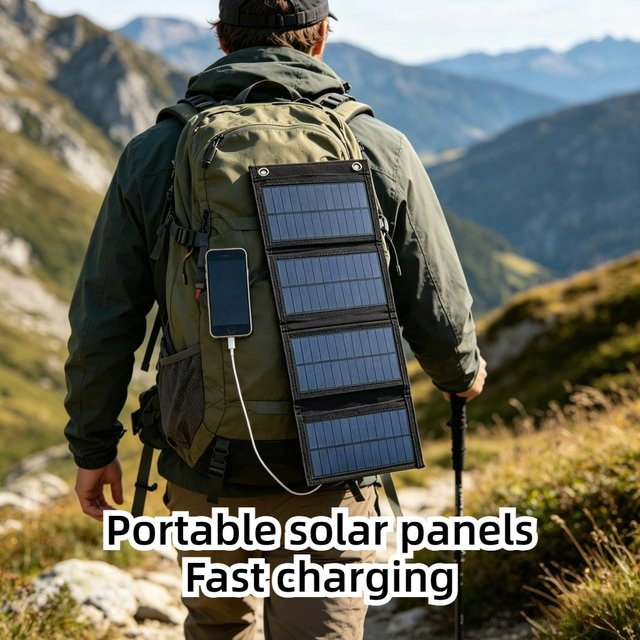 EESBAO Faltbares Solarpanel USB-Solarladegerät mit USB-A Anschluss, Wasserdicht, Schwarz, 12W/20W für Outdoor, Camping und Wandern - Bild 1