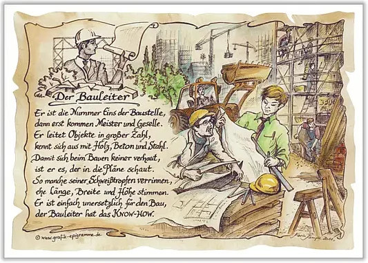 Zunftbild Bauleiter Tantum Graphic als Vintage Paper Poster auf Antikpapier, Mehrfarbig, A4 - Bild 1