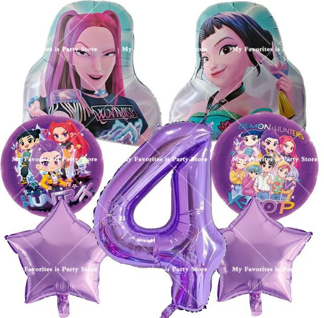 Tianyi 1 Kpop Dämonenjäger Geburtstag Ballons Set mit Zahlenballons und Folienballons in Pink für deine Partydekoration - Bild 1