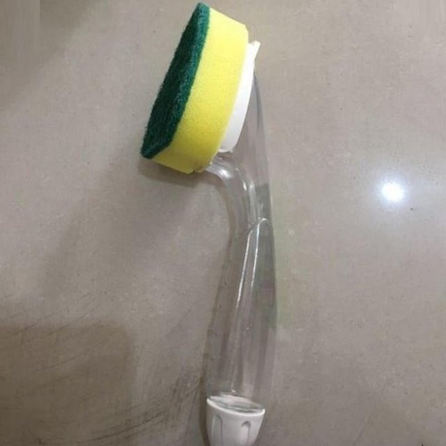 Love Home Garden Nachfüllbarer Küchenschrubber mit integriertem Seifenspender und austauschbarem Schwamm in Grau - Bild 1