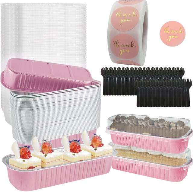 50er Set Willstar Mini-Kastenformen aus Aluminium mit Deckel und Löffel, rechteckig, Pink, 192 g pro Set - Bild 1