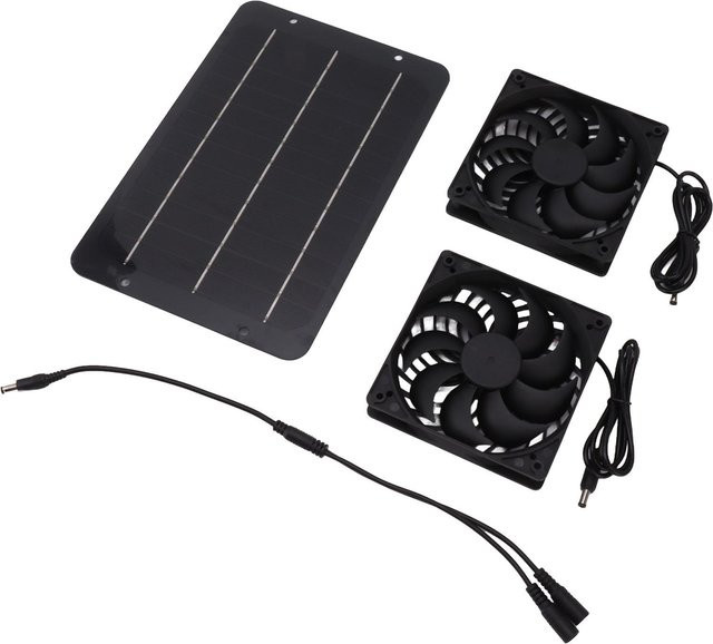 CosyHome Solar Panel Fan Kit 10W mit Dual-Lüftern in Schwarz für Hühnerstall und Gewächshaus - Bild 1
