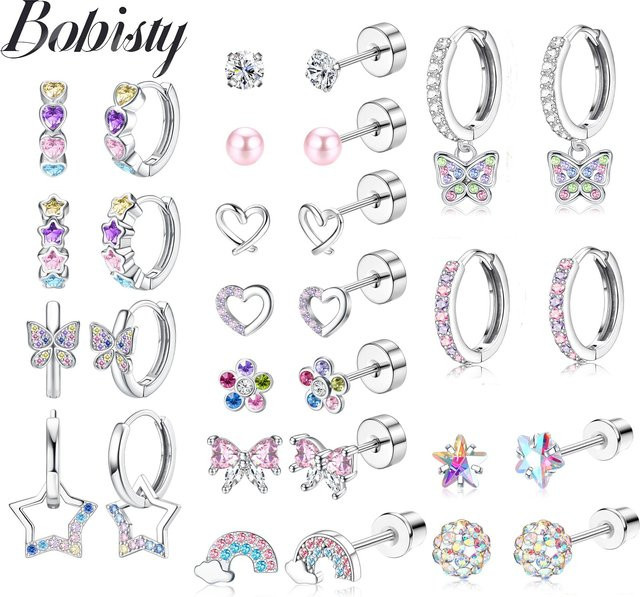 Bobisty Ohrstecker, Edelstahl, Silber, Zirkonia, Damen - Bild 1