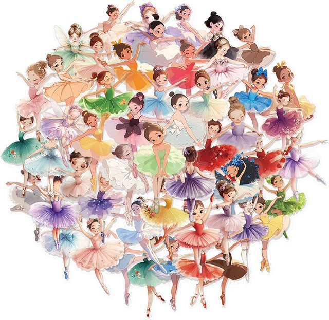 50 Stück Wasserfeste Ballett-Tanz-Aufkleber aus Vinyl für Mädchen, Mehrfarbiges Sticker-Set für Scrapbook, Wasserflaschen, Laptop und Handy - Bild 1