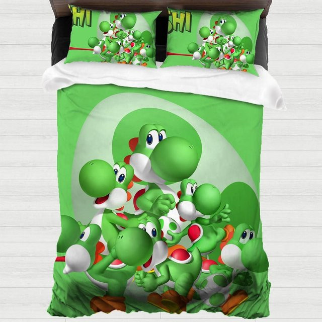 Gu Tao Yoshi's Island Bettwäsche-Set mit Bettbezug und Kissenbezügen, Grün, B/H: 220 x 240 cm - Bild 1