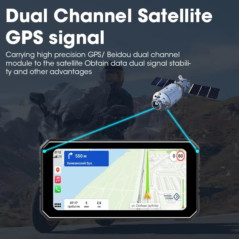 Develuck Motorrad GPS Navigation mit 6,25 Zoll 4K+1080P DVR Display, kabelloses CarPlay und Android Auto, wasserdichter Bluetooth Bildschirm mit Dual Lens in Schwarz - Bild 4