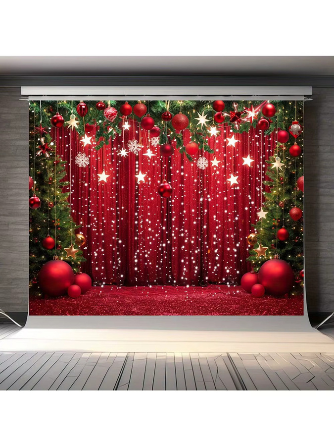 Fotohintergrund Frohe Weihnachten und frohes neues Jahr in Rot mit Schneeflocken und Weihnachtskugeln für Familienfeiern - Bild 4