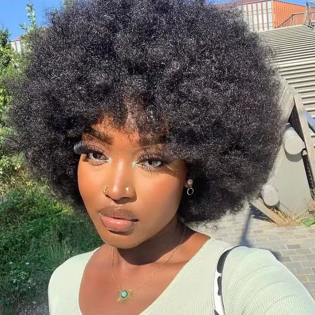 OYM HAIR Afro Bob-Perücke, Echthaar, Damen, lockig - Bild 1