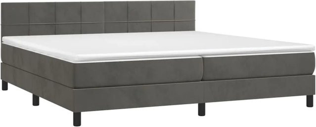 vidaXL Boxspringbett mit Matratze in Dunkelgrau, Hybridbett aus Samt mit LED-Unterbettbeleuchtung und USB-Anschluss, B/T: 200 x 200 cm - Bild 1