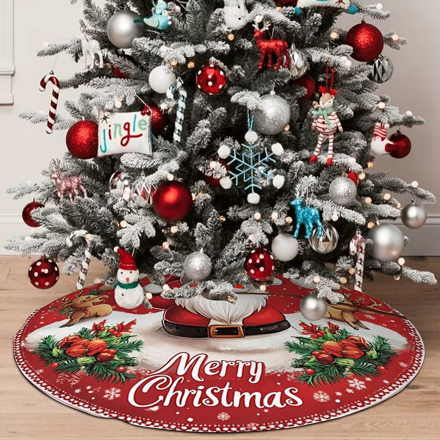 VIKAMA Weihnachtsbaum Rock mit Santa Rentier Print in Rot und Multicolour als runde Tischdekoration aus Textil - Bild 2
