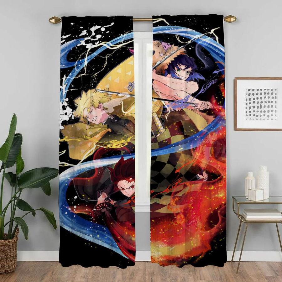 Demon Slayer Tüll-Vorhänge im modernen Stil, 2er-Set, Mehrfarbig, Breite: 50 cm, Höhe: 70 cm - Bild 2