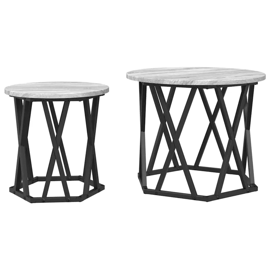 vidaXL Beistelltisch Set 2 Stück Grau Sonoma Eiche, runde Tischplatten, B/T/H: 50 x 50 x 40 cm - Bild 2