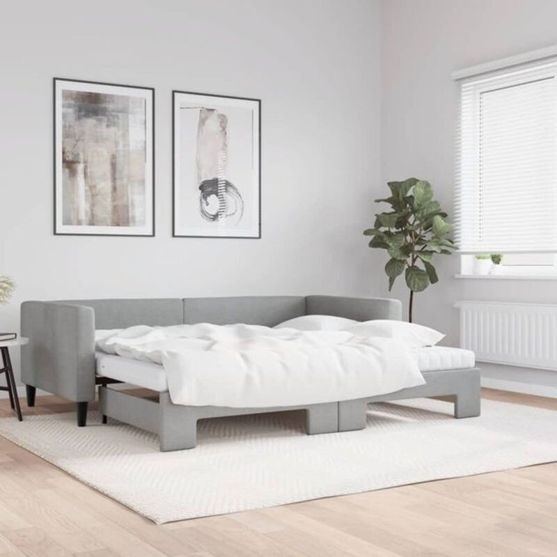 vidaxl Funktionsbett Tagesbett ausziehbar mit Matratze in Grau aus Stoff und Metall B/T/H: 90 x 190 x 68 cm - Bild 1