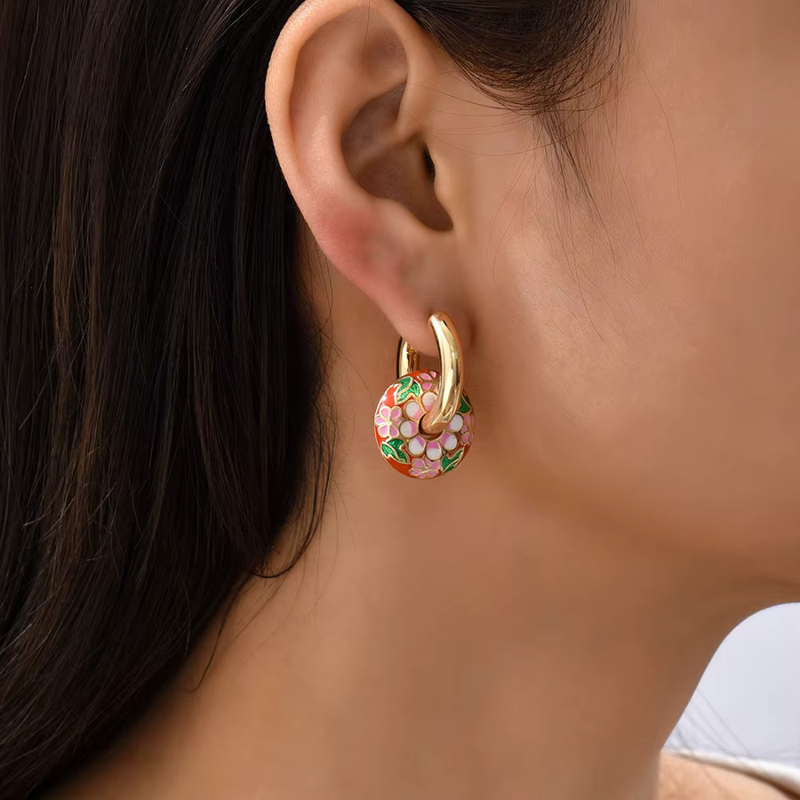 Erpels Ohrringe, Emaille bunte Blumen, Edelstahl, 18K vergoldet, Damen - Bild 3