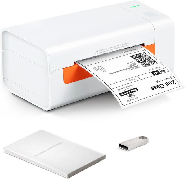 SucceBuy Desktop Thermischer Labelprinter mit 203 dpi, USB Label Maker für Sticker und Barcodes, kompatibel mit Windows und Mac OS, Weiß - Bild 1