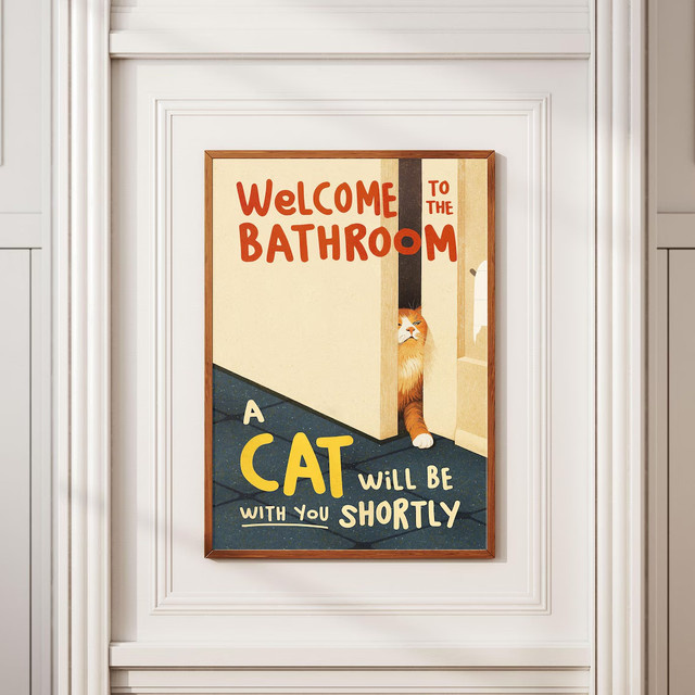 Lustiger Digital-Kunstdruck mit Katzenmotiv für dein Badezimmer, mehrfarbige Wanddekoration im Retro-Stil von SHENCHEN - Bild 1