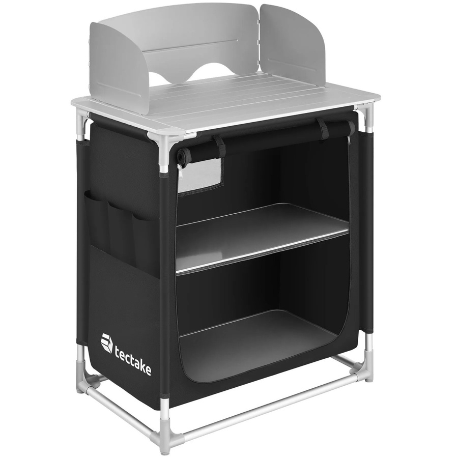 tectake Campingküche Premium Schwarz mit Aluminiumgestell und 2 Fächern, faltbar, B/T/H: 76 x 53,5 x 107 cm - Bild 3