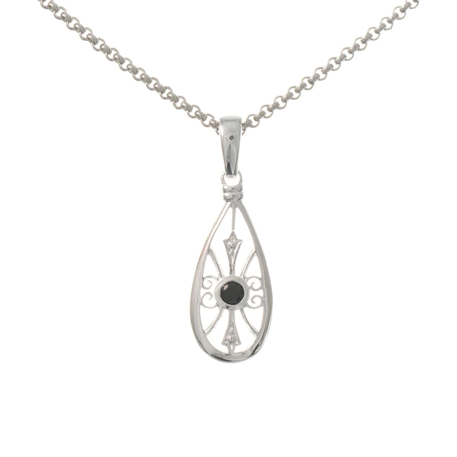 Anhänger mit Kette 925 Silber, Zirkonia, schwarz, Unisex - Bild 1