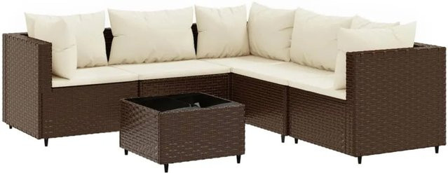 vidaXL 6-tlg Garten-Lounge-Set Modell 8 in Braun mit Polstern und Kissen aus Poly-Rattan und Metall - Bild 1