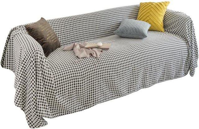 Super Six Sofabezug aus Chenille im Hahnentritt-Muster, Vollbezug und Sofahandtuch, Farbe: Grau, Breite: 130 cm, Länge: 85 cm - Bild 1