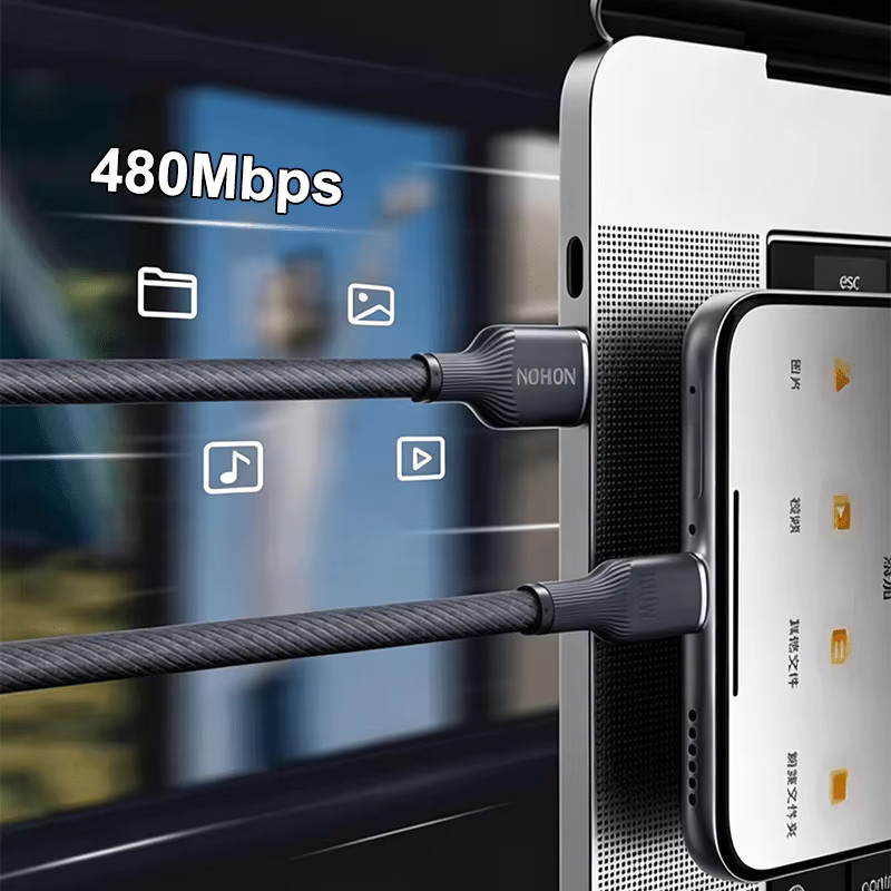 Basix 120W USB-C auf USB-C Ladekabel mit matter Oberfläche für schnelles Laden und Datenübertragung - Bild 5