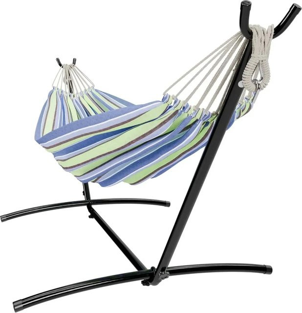 GARMIO Hängematte gestreift in Blau-Grün mit Stahlgestell, B/T/H: 270 x 110 x 105 cm, 200 kg Tragkraft - Bild 2