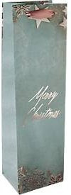 Sigel Flaschentasche Glamorous Christmas mit Sternen und Seidenbandgriffen, blau-kupfer, B: 10,0 cm, T: 8,0 cm, H: 35,0 cm - Bild 1