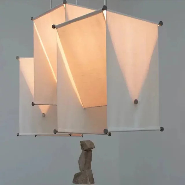 HomeLover Wabi Sabi Stoff-Kronleuchter in Weiß mit geometrischem Retro-Design für Wohnzimmer und Esszimmer - Bild 1