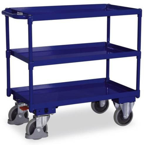 VARIOfit Tischwagen SW-500.610 aus Stahl in Enzianblau, Breite: 84,5 cm, Tiefe: 49,5 cm, 3 Ladeflächen - Bild 2