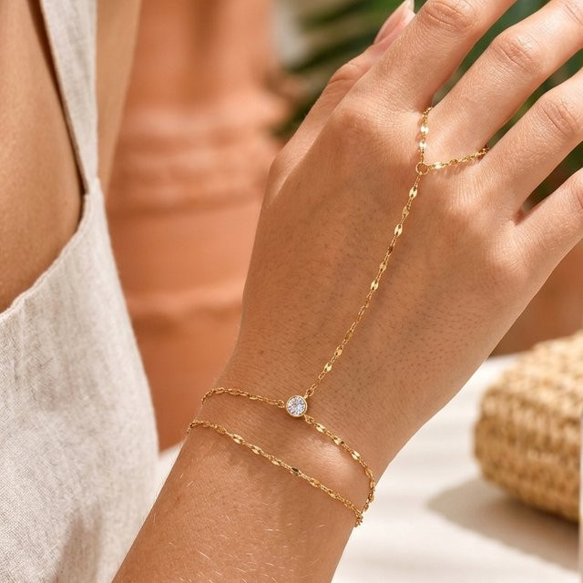 Meaeguet Handketten-Ring-Armband, Edelstahl, Gold, Damen - Bild 1