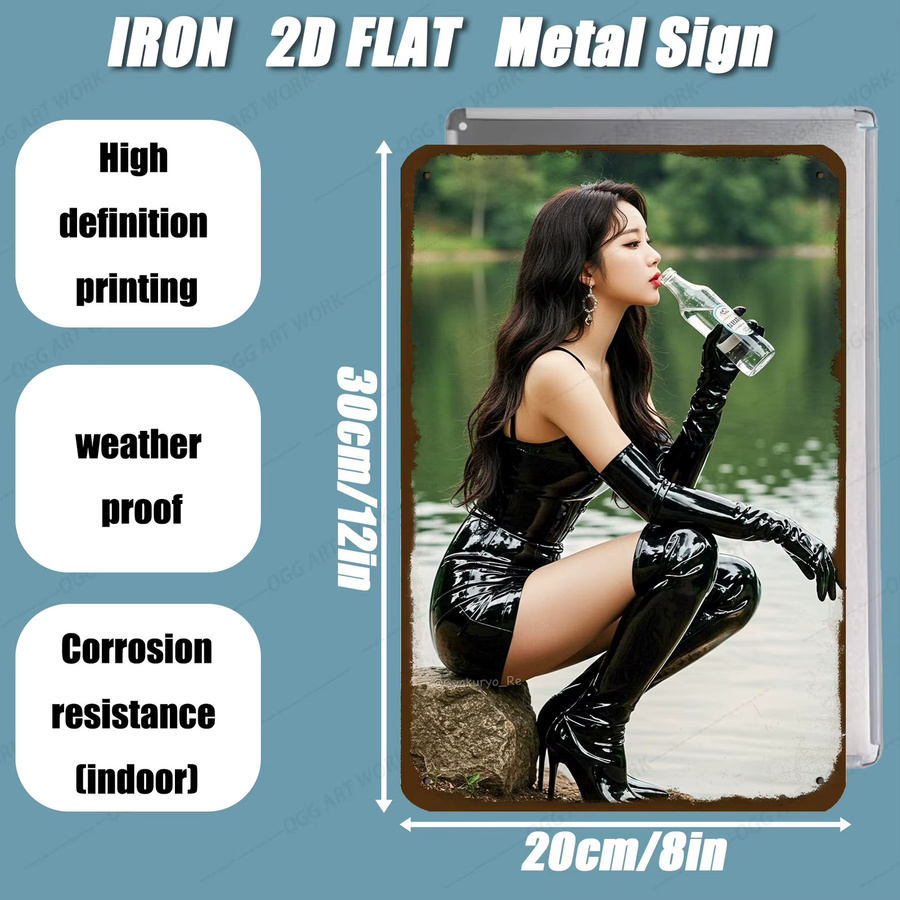 HELLOYOUNG Retro-Wandkunst aus Metall mit Biker-Mädchen in Lederjacke, Vintage-Schild als 2D-Dekor für Zuhause, Büro oder Garage, Mehrfarbig, Breite: 30,0 cm, Höhe: 20,0 cm - Bild 2