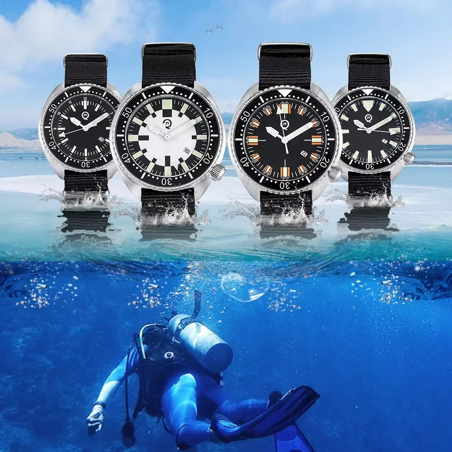 Herren-Taucheruhr, Edelstahl, Keramiklünette, Saphirglas, Textil/NATO, Schwarz - Bild 3