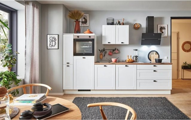 pino Küchenzeile Weiß Matt mit Seitenschrank und Gerätenetz, Breite: 280 cm, Höhe: 174 cm, Tiefe: 60 cm - Bild 1