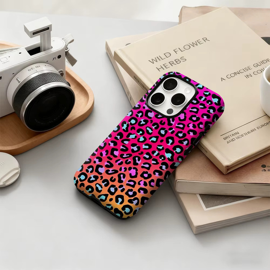 Potdemiel Handyhülle Neon Leopard Design für iPhone 17 16 15 14 13 12 Pro Max Plus mit doppelschichtiger Rückseite in Multicolour - Bild 5