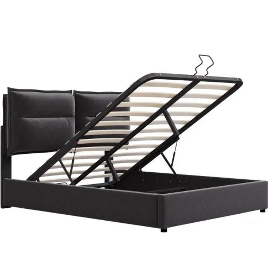 KOMHTOM Doppelbett mit Stauraum und Hydraulik, gepolstertes Samtbett in Schwarz, B/T/H: 140 x 200 x 107 cm (Höhe: 107 cm, Breite: 141 cm, Länge: 203 cm) - Bild 2