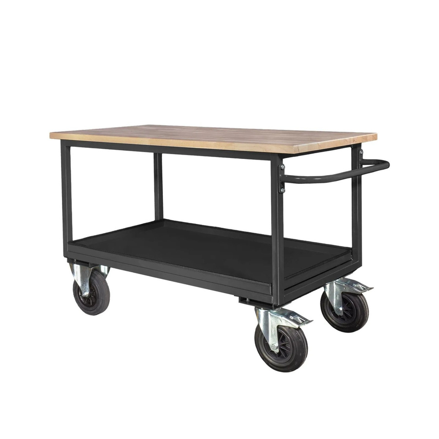 PROREGAL Mobile Werkbank mit 2 Etagen und Schiebegriff, Buchenplatte, Anthrazit, H x B x T: 82,7 x 130 x 60 cm - Bild 2