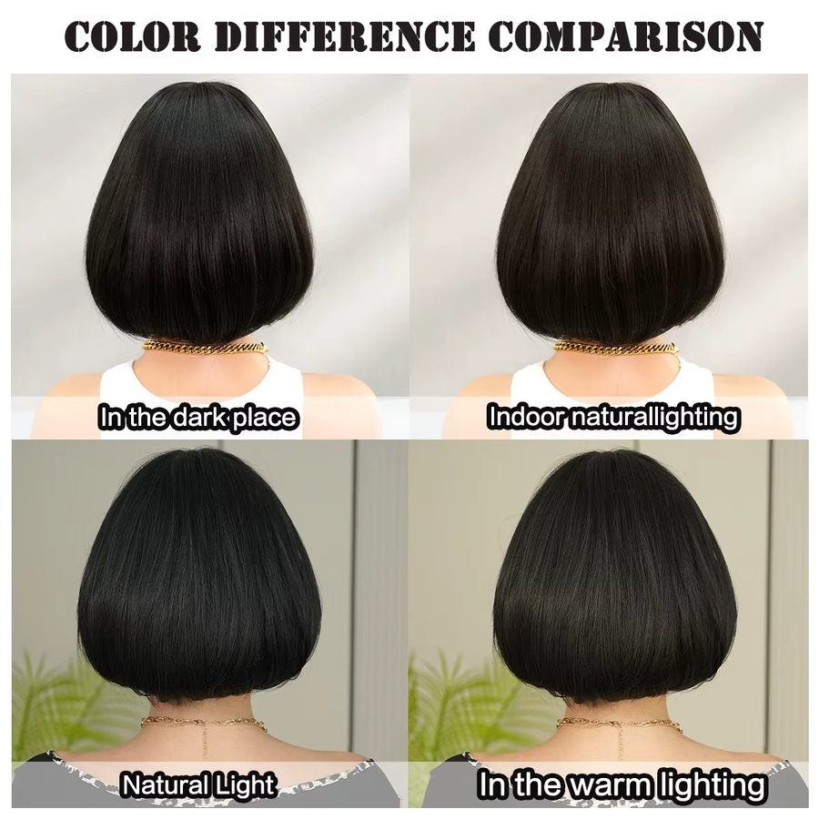 7JHH WIGS Bob-Perücke für Damen, schwarz, synthetisch, mit Pony - Bild 3
