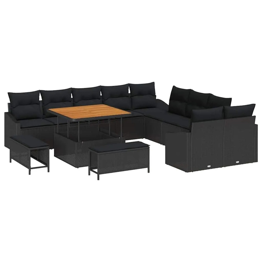 vidaXL Gartensofa-Set in U-Form mit 13 Kissen, Schwarz, Poly-Rattan und Metallgestell - Bild 2