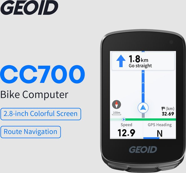 GEOID CC700 GPS-Fahrradcomputer mit 2,8-Zoll-Farbbildschirm, Routennavigation und Wi-Fi, wasserdicht, Schwarz - Bild 1