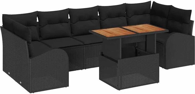 vidaXL Garten-Sofa-Set mit Kissen, 8-teilig, Schwarz - Bild 1