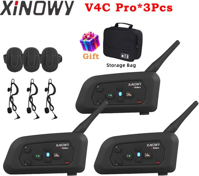 XiNOWy 3er-Set V4C Pro Fußball-Schiedsrichter Bluetooth-Headset mit Geräuschunterdrückung und Intercom-Konferenz-Gegensprechanlage in Schwarz - Bild 1