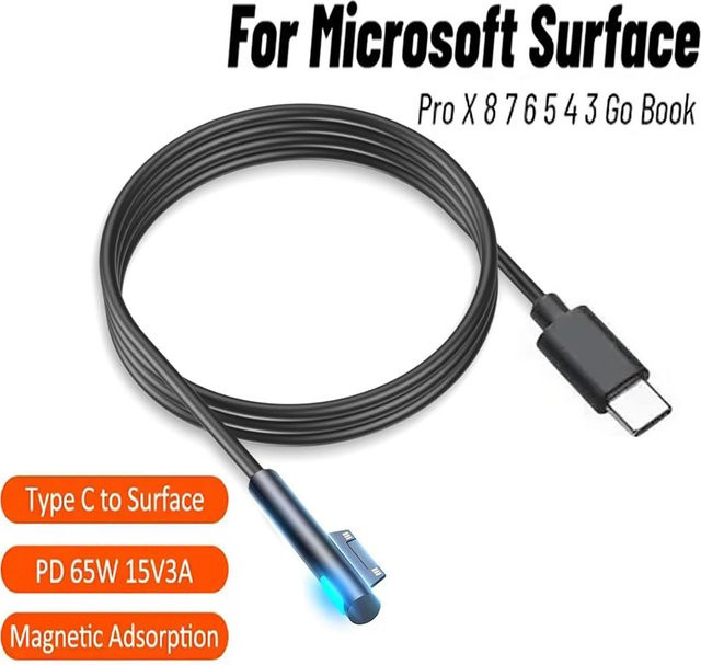 USB-C Schnellladeadapterkabel für Microsoft Surface Pro 8 7 3 4 5 6 Tablet mit 15 V 3 A PD Unterstützung - Bild 1