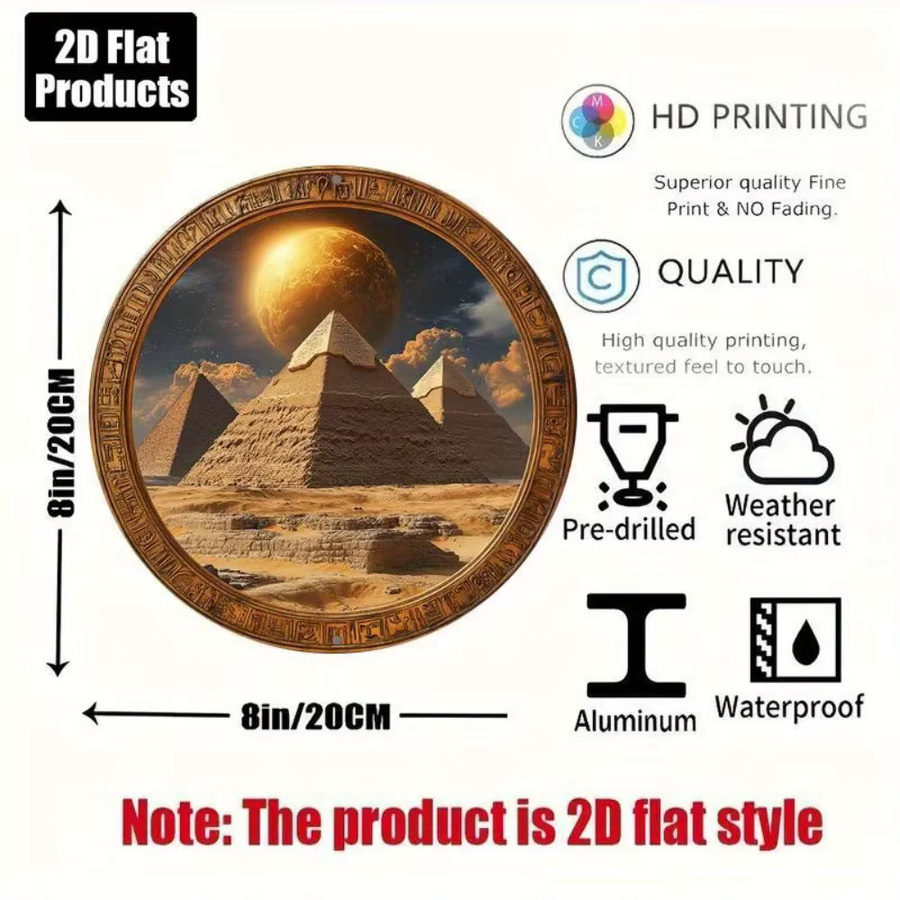 CIFBUY Vintage Ägyptische Pyramiden Metall-Wandkunst, Runde Aluminium-Dekoration im Retro-Stil, Multicolour, Durchmesser: 20 cm - Bild 2