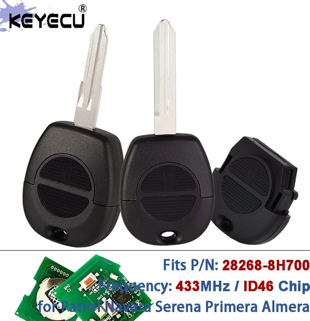 KEYECU Autoschlüsselanhänger 433 MHz mit 2 Tasten ohne Chip in Schwarz für Nissan Patrol Navara X-Trail Serena Primera Micra Almera P/N: 28268-8H700 - Bild 1