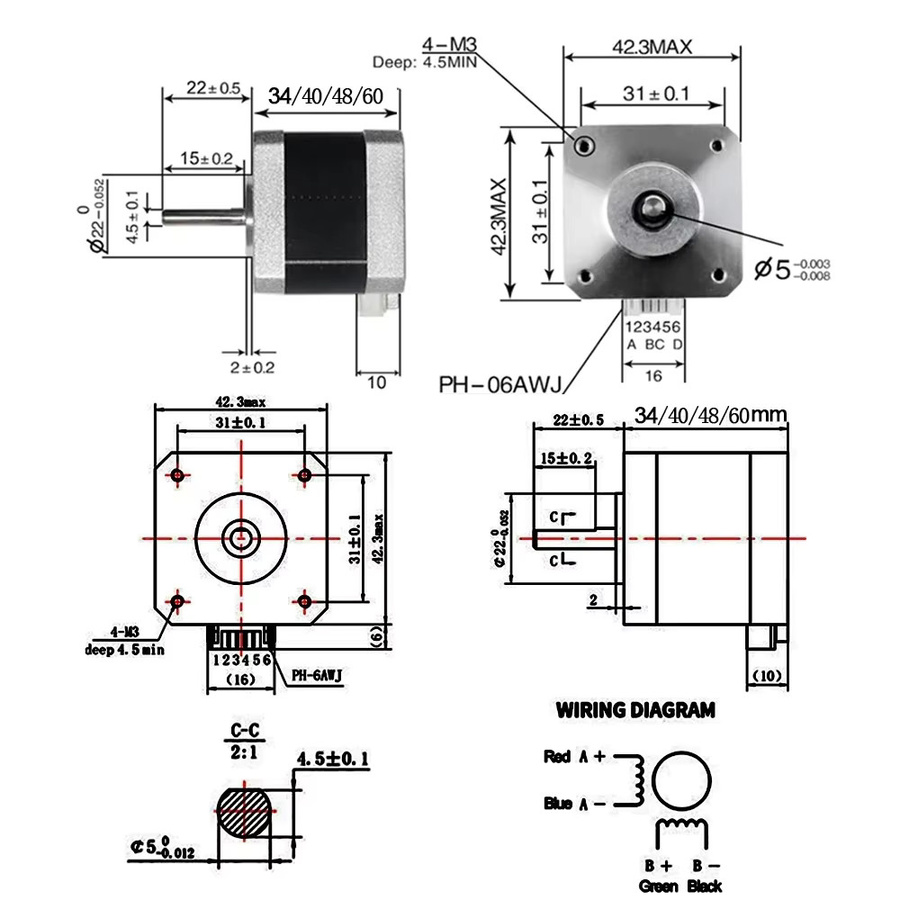 YUN DUAN Nema17 Open-Loop-Schrittmotor 2PH 4-Leiter für DIY 3D-Drucker - Bild 2