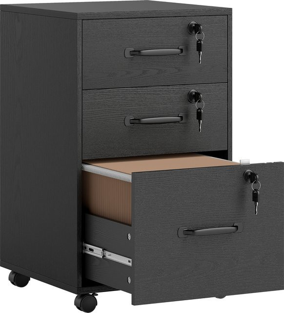 HOMCOM Rollcontainer Schwarz mit 3 abschließbaren Schubladen und Druckerablage für A4 Hängemappen im Home-Office - Bild 1