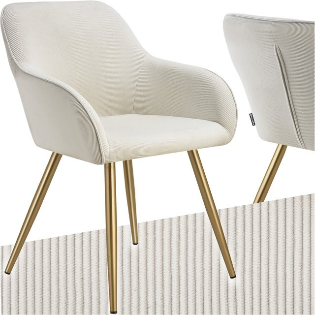 tectake Esszimmerstuhl Marilyn gepolstert in Cordoptik mit Stahlbeinen in Beige Gold B/T/H: 58 x 62 x 82 cm - Bild 1