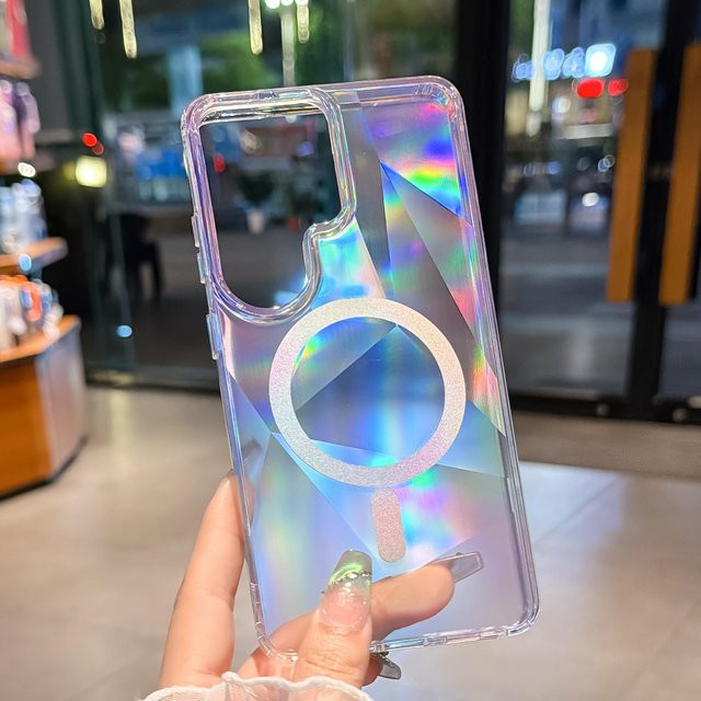 Magnetische Regenbogen Aurora Laser Gradient Schutzhülle für Samsung Galaxy S24 Ultra S25 Ultra S26 Ultra Plus mit kabellosem Laden, Multicolour - Bild 1