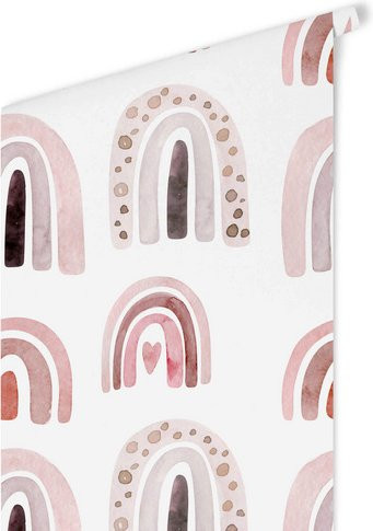 K&L Wall Art Vliestapete für Kinderzimmer mit Regenbogen und Punkten in Rosa und Mehrfarbig, matt - Bild 1