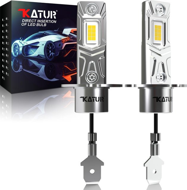 Katur H3 LED Scheinwerfer Birnen Set 2 Stück, 6000 Kelvin Weiß, High Power für BMW 3er 5er X3 X5, Silber - Bild 1